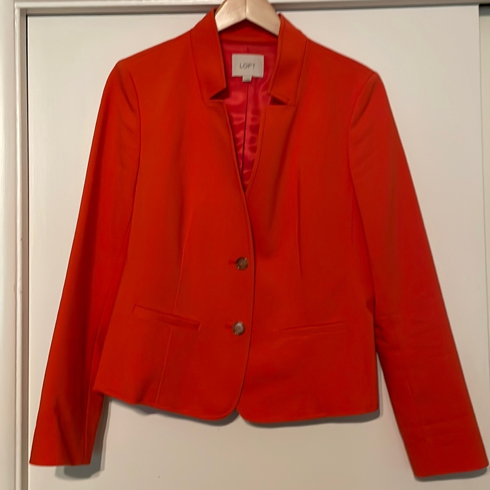 Loft size 10 orange 2 button jacket can be cuffed to show striped lining